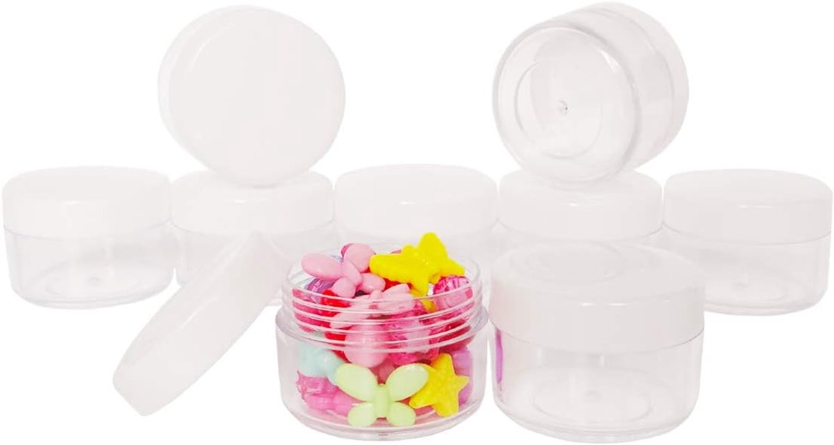 SnelShoppen - 12 Stuks 15g Lege Cosmeticapotjes met Roze Deksels - Klein Plastic Rond Potje voor Makeup, Oogschaduw, Nagels, Poeder, Sieraden - 15ml H
