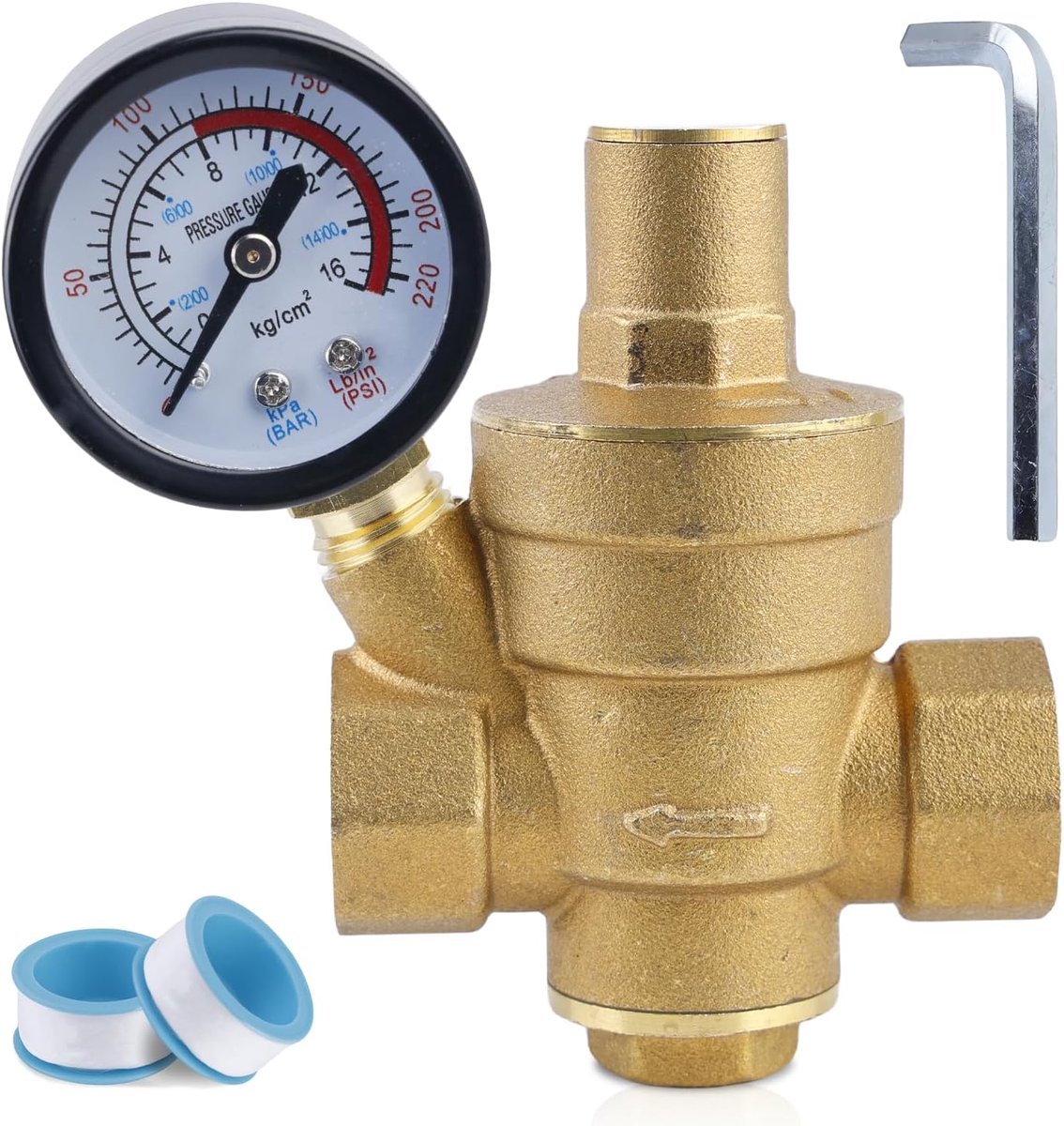 Waterdrukregelaar 1/2 Inch DN15 - Messing - Met drukmeter - Verstelbare drukreductie - ShopVlot