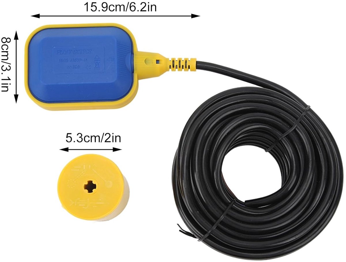 SnelShoppen - 10 m Kabel Vlotterschakelaar voor Pompen, Automatische Controle, Bescherming voor Dompelpompen met Polypropyleen Seal, Waterniveau Contr