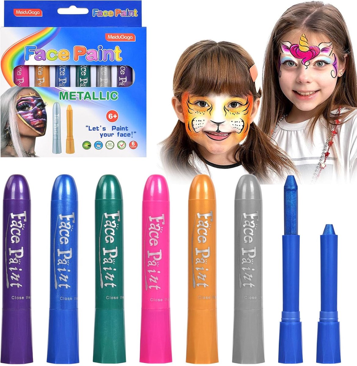 SnelShoppen - Aomig Face Paint Crayons Set - 6 Kleuren Kinderen Gezichtsverf Crayons - Veilig Niet-Toxisch Lichaamsverf Set voor Kinderen - Felle Kleu