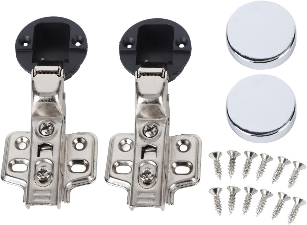 SnelShoppen - RVS Kast Scharnier Glazen Deur Hinge 201, 2 Sets 35mm Demping Buffer Scharnier voor Glazen Deuren, Groot Gebogen, Zwart
