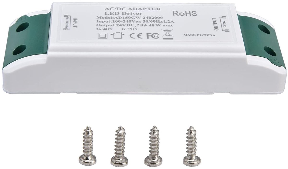 SnelShoppen - Constant Current LED Driver 24 V DC 2 A 48 W - LED Transformator voor Thuisgebruik - AC 100-240 V - Overstroom en Kortsluiting Beschermi