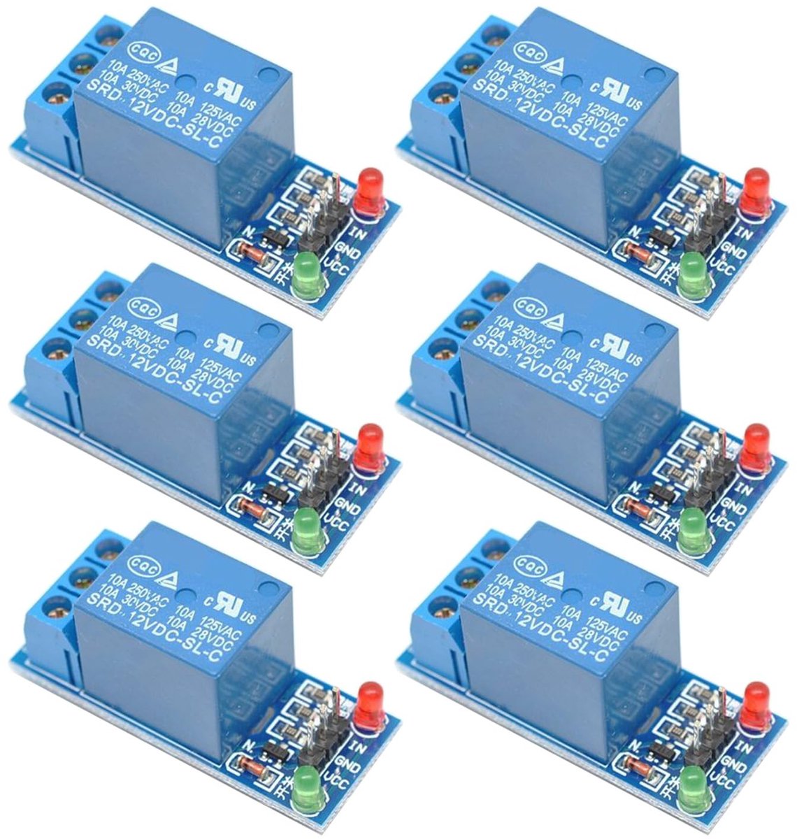 SnelShoppen - 6 Stuks 1 Kanaal 12V Relais Module met LED Display, Elektrische Schakelaar, Relais Plaat voor PIC, AVR, DSP ARM, MCU, Geschikt voor Ardu