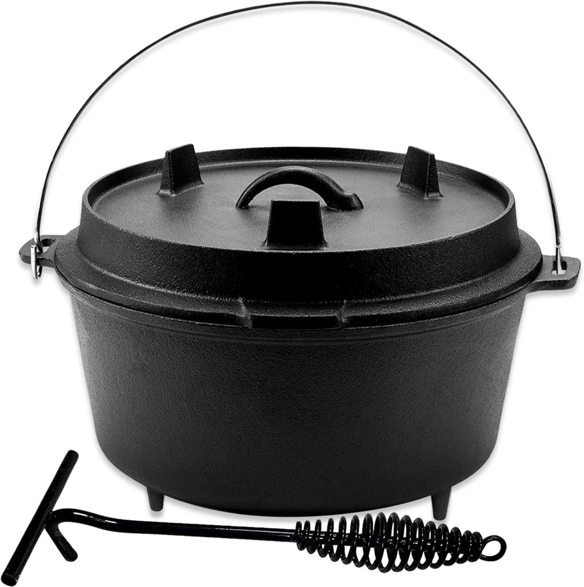 Gietijzeren Pan - Kookpan met Deksel - Veelzijdig Koken - Gelijkmatige Warmte - 9 Liter - Zwart