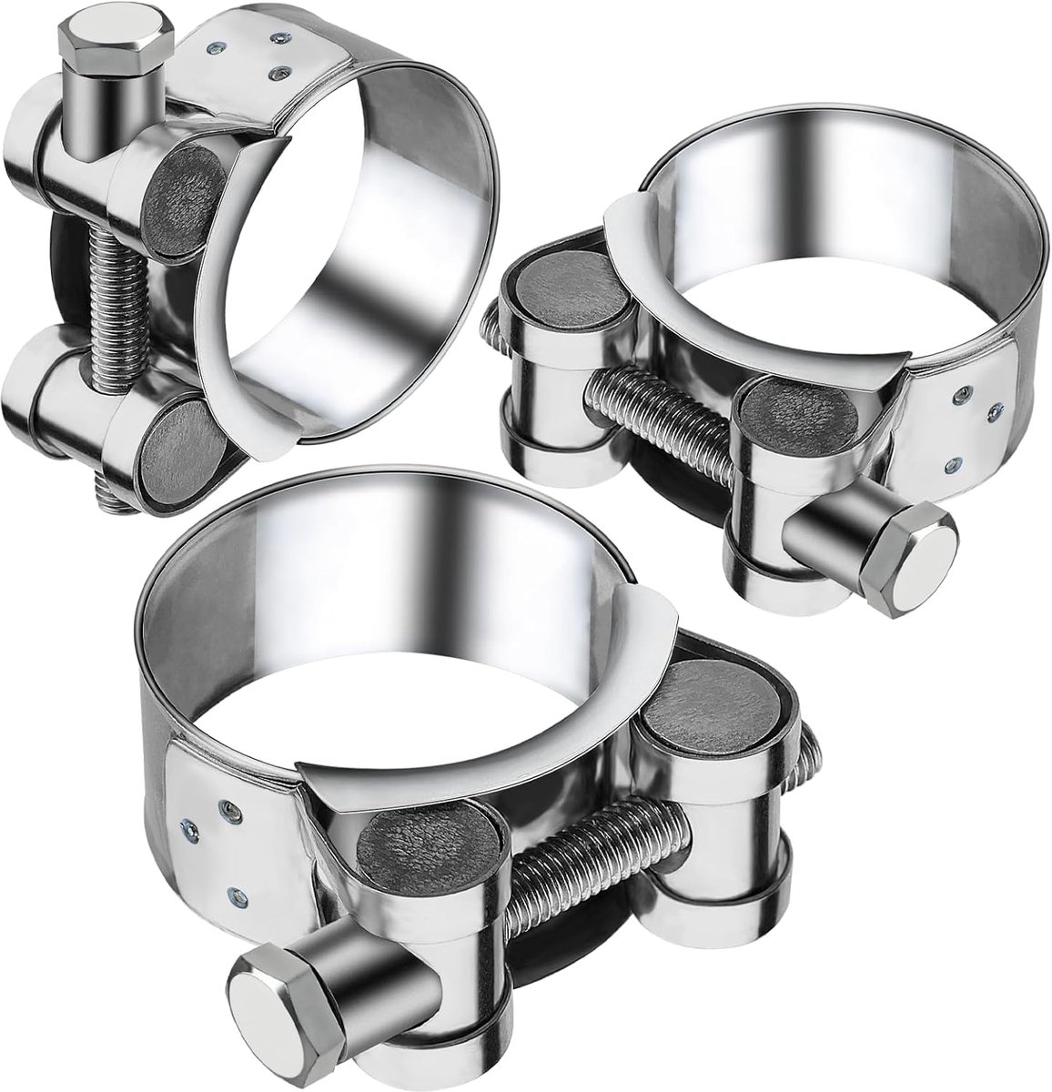 SnelShoppen - Hinge Bolt Clamp 52-55 mm, RVS Uitlaatklem, 3 Stuks, Slangklem voor Motor, Hookah, 22 mm Breed, Duurzaam, Vooruitstrevende Bevestiging