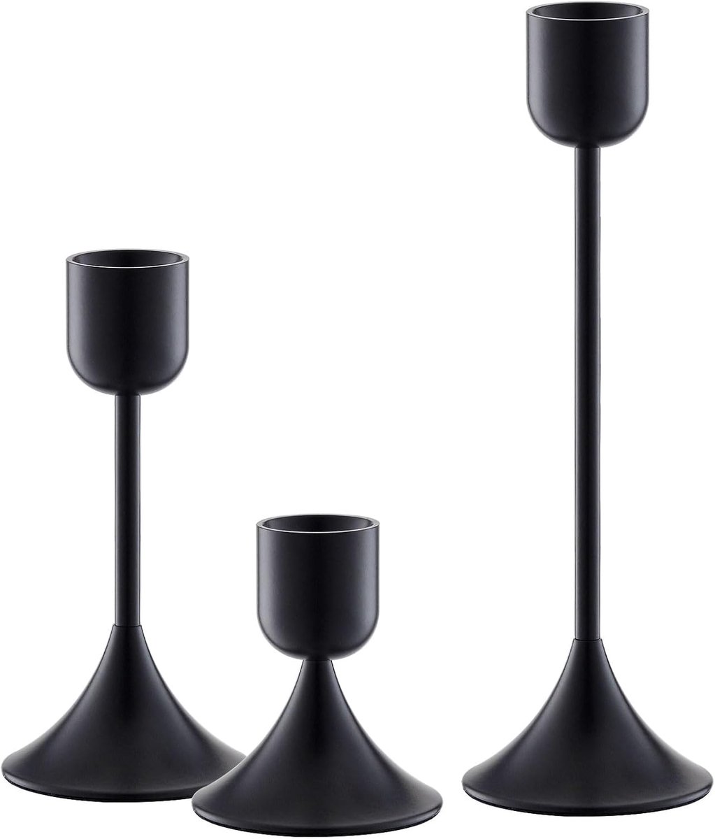 SnelShoppen - Set van 3 Metalen Kaarsenhouders met Zware Antislip Basis voor Tafeldecoratie - Perfect voor Feestdagen, Bruiloften en Halloween (Zwart)