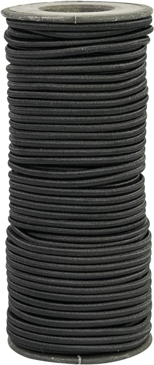 SnelShoppen - Elastisch Touw Zwart 3mm x 30m Rubber Touw voor Zeilen, Bagage, Kamperen, Kayak, Schoenveters, DIY Projecten