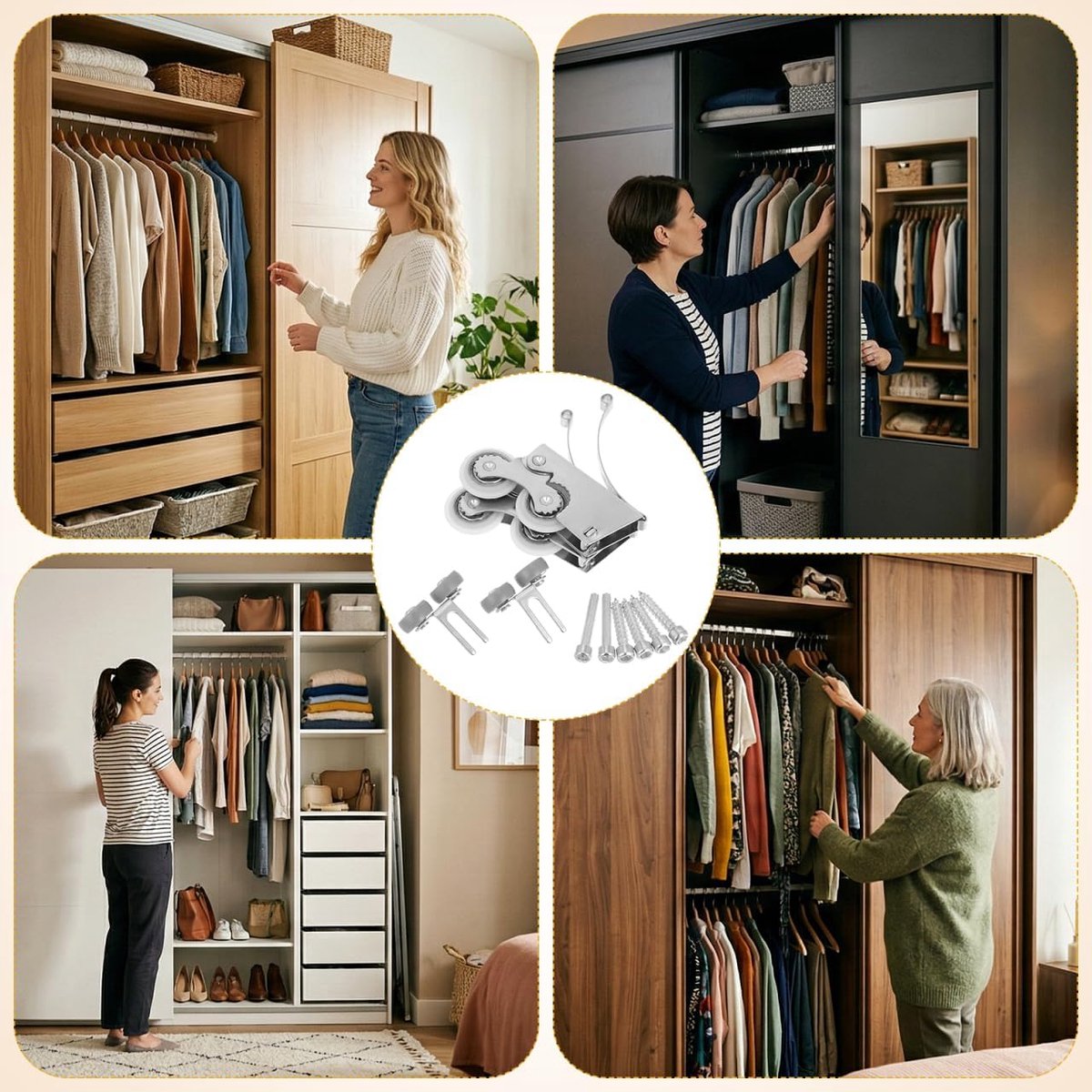 SnelShoppen - 2 Stuks Deurwielen Vervangonderdelen voor Schuifdeuren, Deurrollen voor Keuken, Hoge Kwaliteit Kunststof en Metaal, Gemakkelijk te Insta