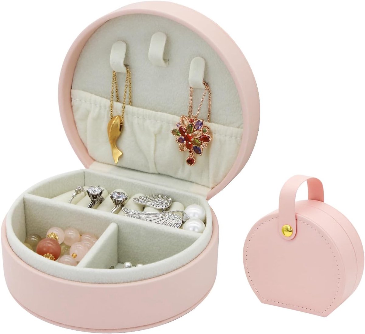 SnelShoppen - Luxe Reisset voor Sieraden, Leren Reis Sieradenbox, Compacte Sieradenopberger voor Vrouwen en Meisjes (Roze)