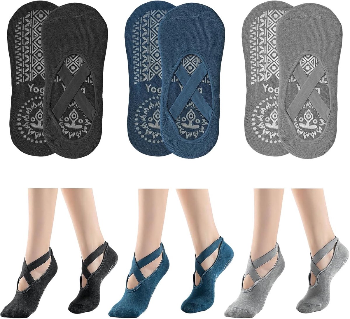 Yoga-/Pilates Sokken - Zwart - Eenheidsmaat - Antislip Vloersokken met Grip - Voor Dames en Meisjes