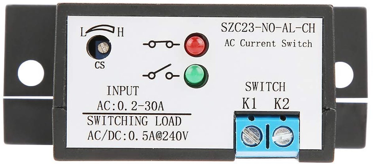 SnelShoppen - Miniatuur Vermogensschakelaar Normaal Open Amp Sensor Bewakingsrelais Instelbaar 0.2-30A AC Stroomdetectieschakelaar met LED Indicator