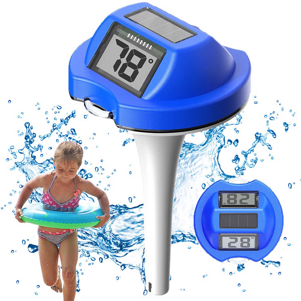 Zwembadthermometer - Digitale Zwembadthermometer Zonne-energie - Dubbel Display & IPX7 Waterdicht - -9~80°C & ±1°C Nauwkeurig - UV-bestendig & Drijvend - Incl. AAA Back-up Batterij - Voor Zwembad, Spa & Vijver