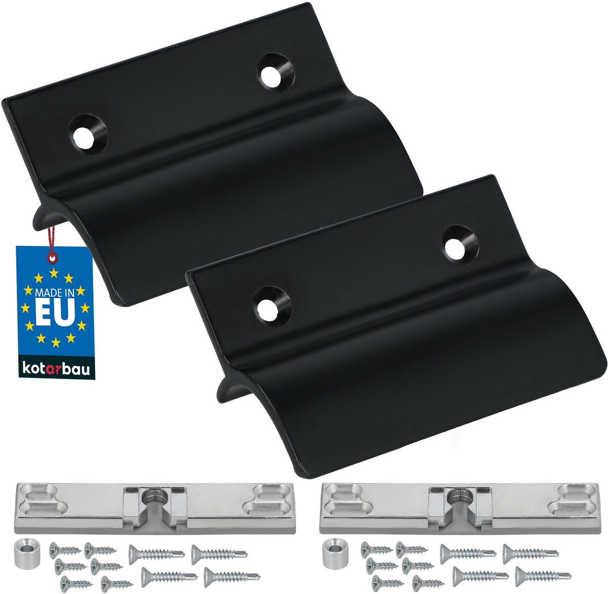 KOTARBAU® 2 Stuks - Balkondeurgreep - Terrasdeurgreep - met Balkondeur Snapper - Zwart - Deurgreep Balkon - Terrasdeurgreep met Afstandhouder - Aluminium