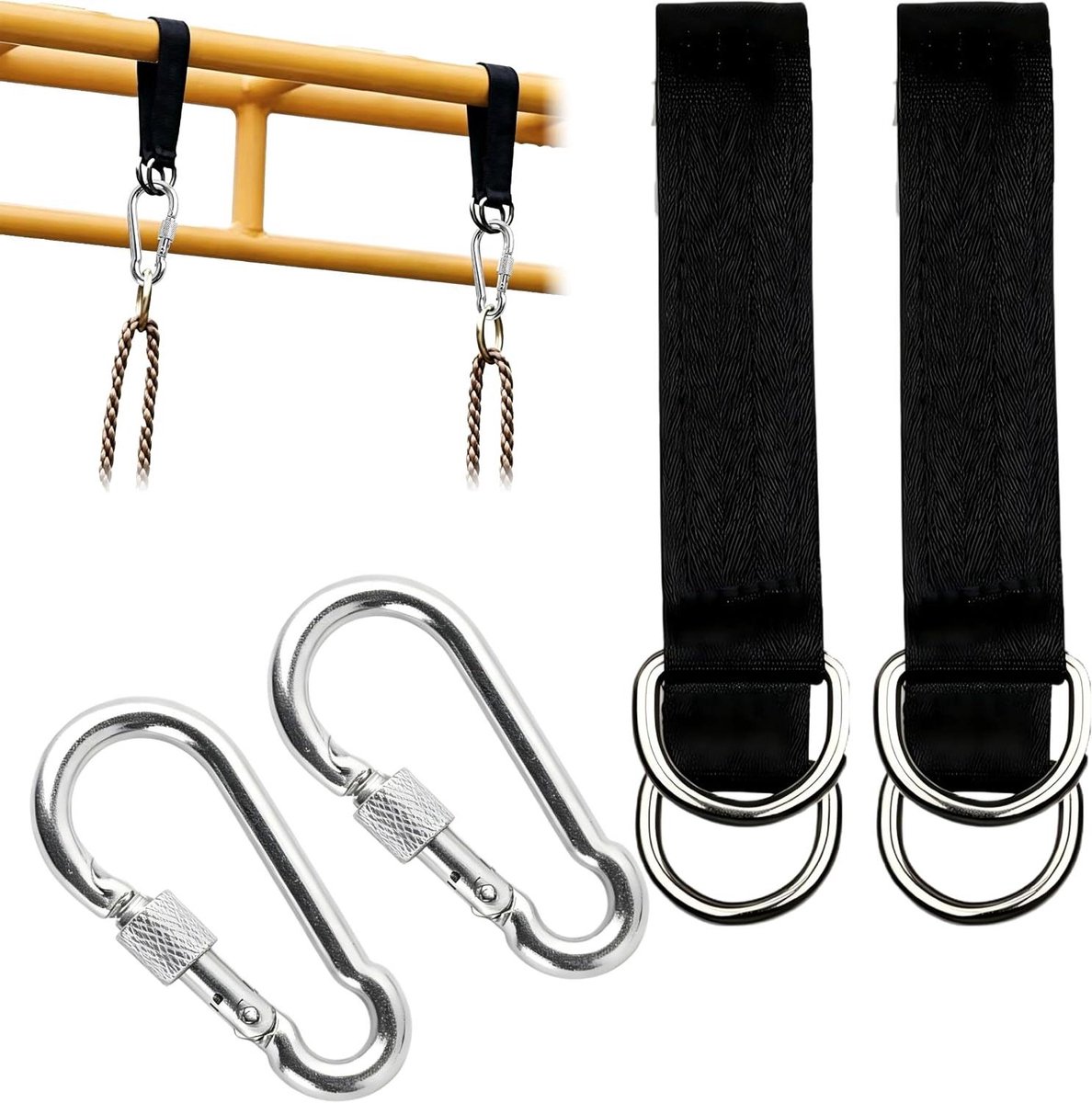 Ophangriemen Set - Hangmat Riemen - Ontspanning Bevestigen - Meerdere Stiknaden - 29.5 cm - Zwart