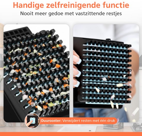 De Lekro groentesnijder heeft een zelfreinigende functie, verwijder groenteresten met één druk.