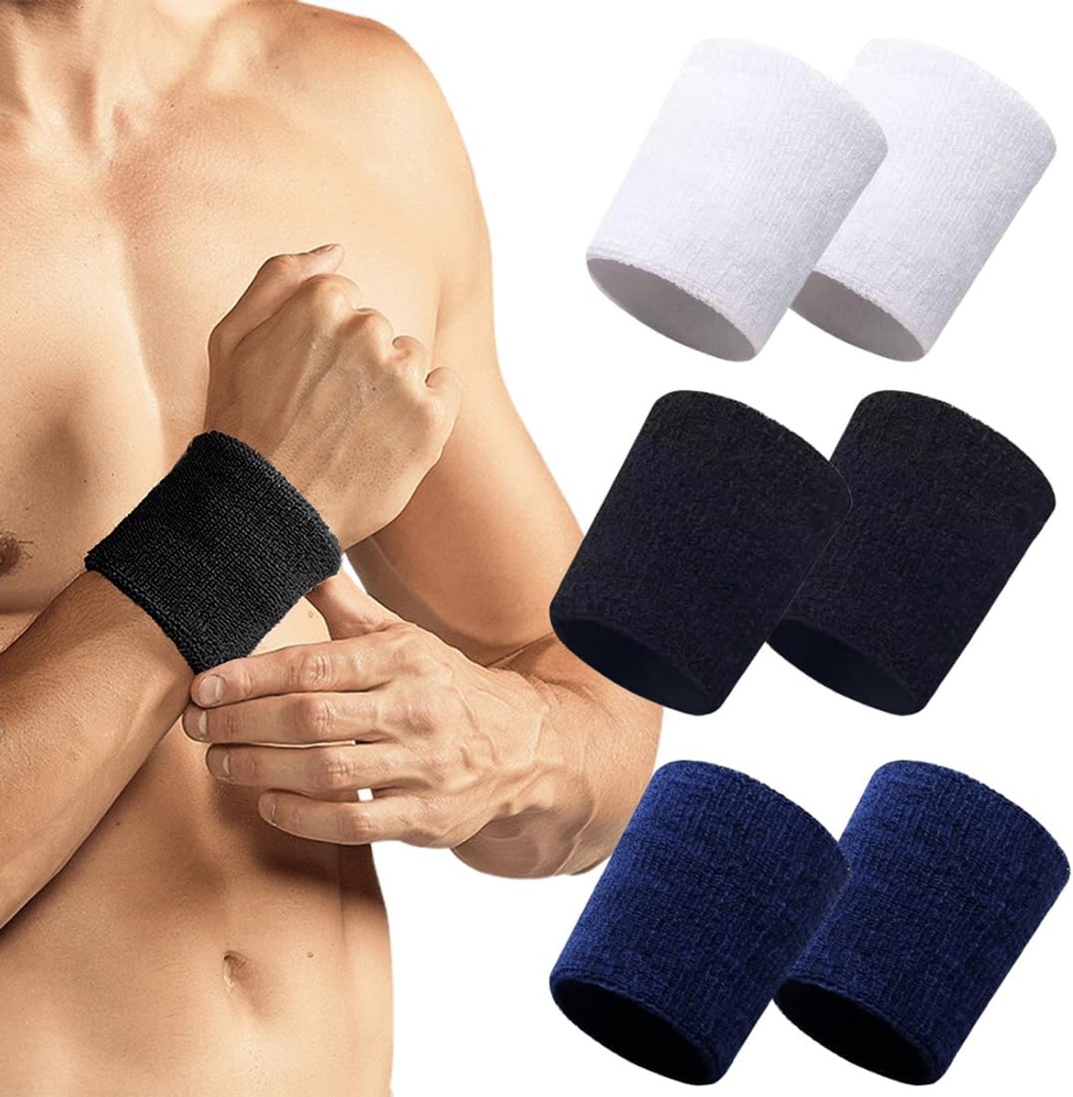 SnelShoppen - 3 Paar Fitness Sportarmbanden, Elastische Armbanden, Zweetbestendige Sportbanden voor Mannen en Vrouwen, Zweetbanden voor Voetbal, Baske