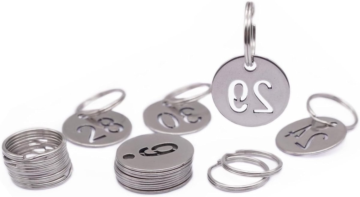 RVS Nummer Tags - Zilver - Nummers 1 tot 50 - Roestvrijstalen Sleutelhangers met Splitringen - Voor Organisatie van Sleutels en Bagage