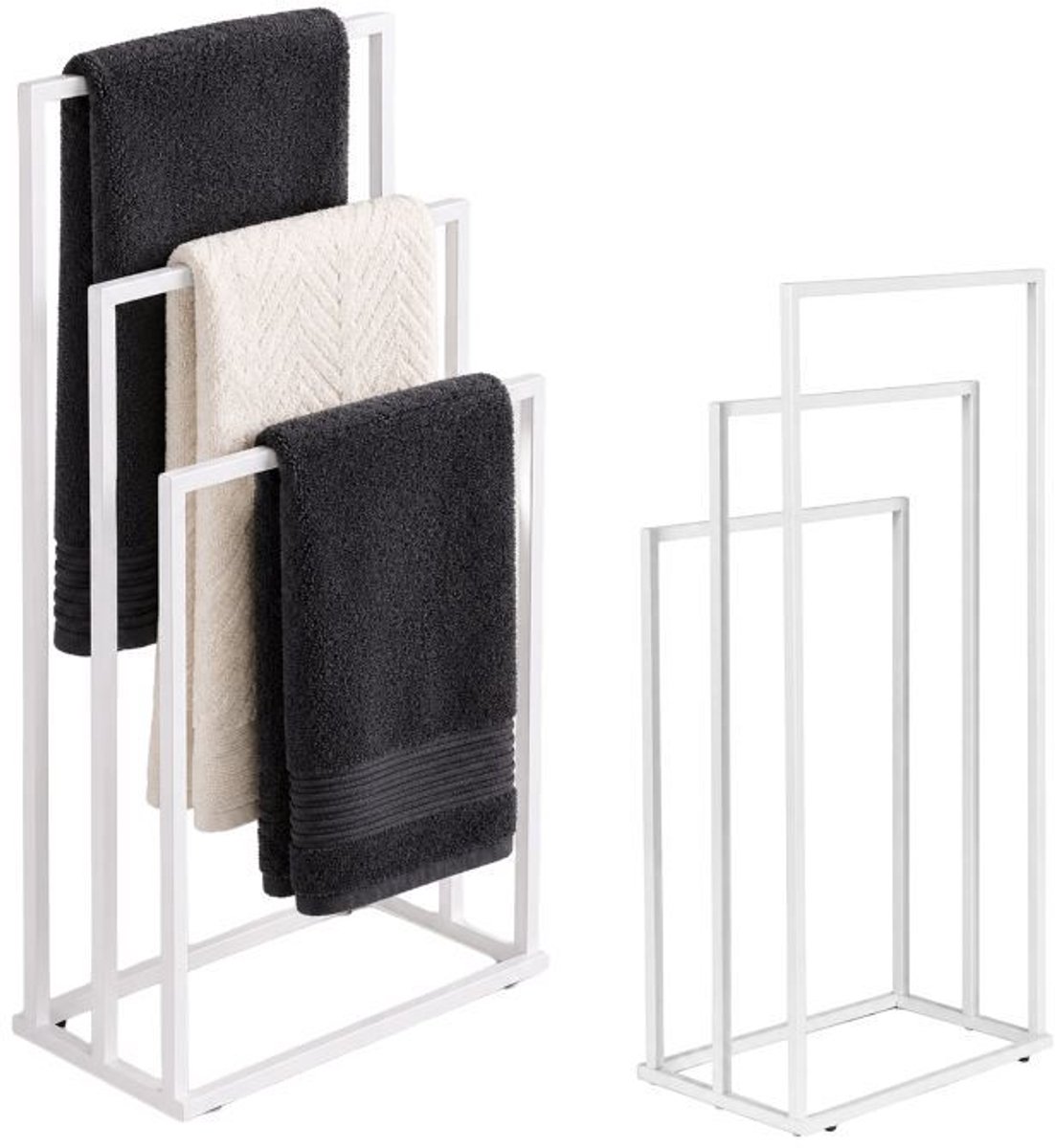 Kenz® - Handdoekenrek - 3 Armen - Wit - Vrijstaand - 20 x 49 x 96 cm - Badkamer - Zonder Boren - Handdoekenstandaard - Handdoekhouder