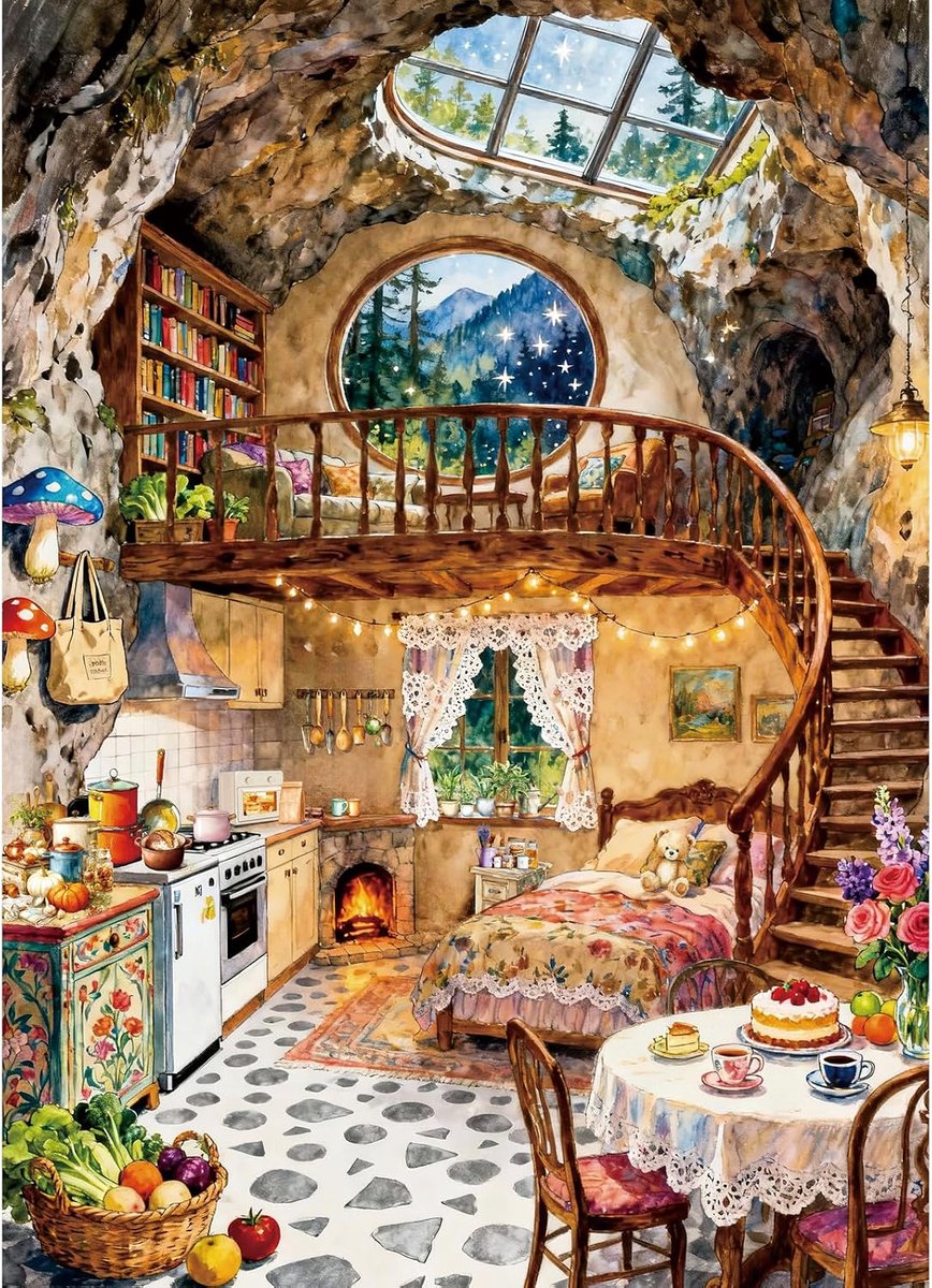 SnelShoppen - Puzzel 1000 stukjes voor volwassenen, kleurrijk warm rotshuis, perfect voor ontspannen momenten, hobby, ontspanning, cadeau voor vriende