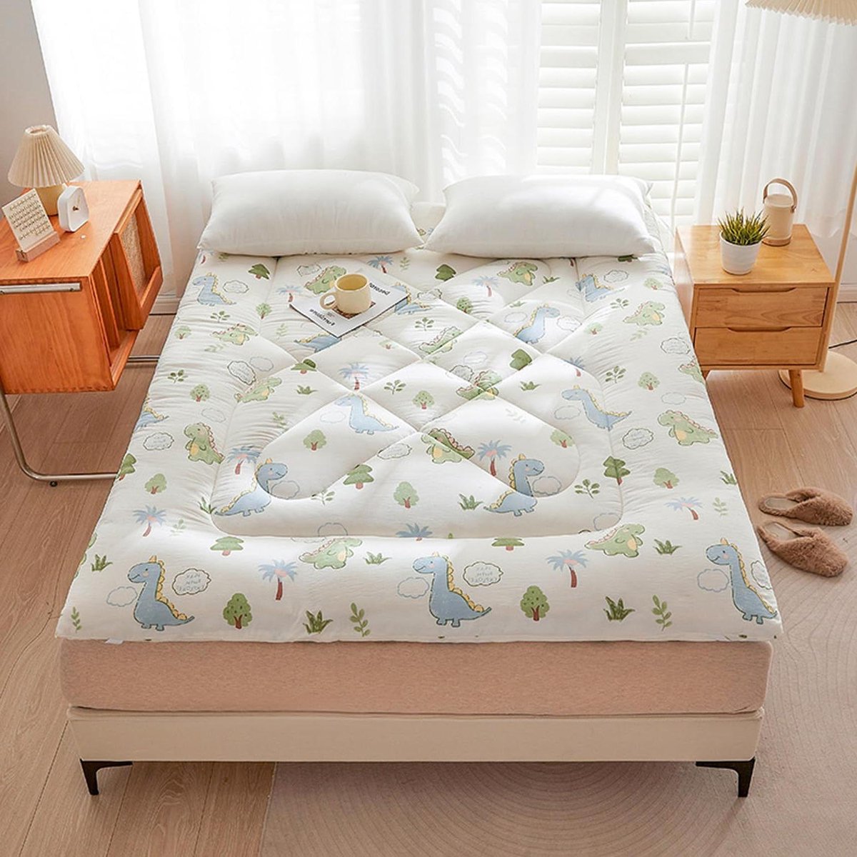 Katoenen Futonmatras - Vloermatras Slaapkussen - Comfortabel Slapen - Elastische Banden - 200x220cm - F