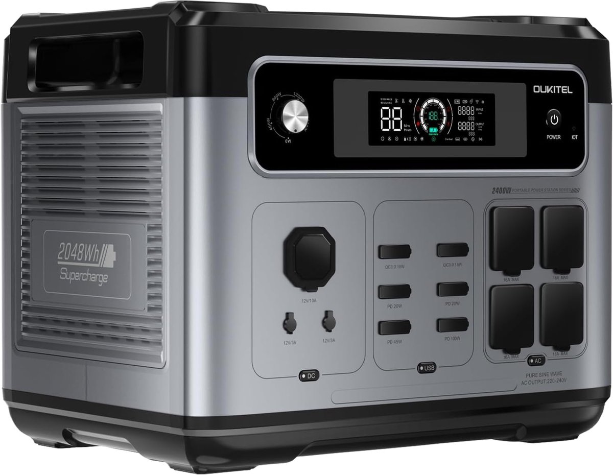 OUKITEL P2001E PLUS-Draagbaar stroomstation-2400W/4800W-2048Wh LiFePO4-1800W snelladen-UPS-kamperen caravan