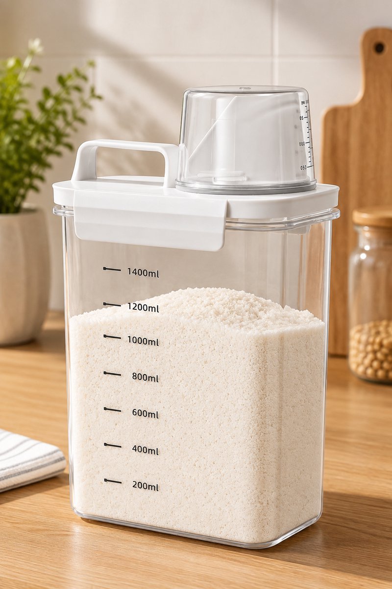 Wasmiddeldispenser 1800 ml - Lekvrij en afgesloten - Waspoeder doseerder met maatbekerschaal