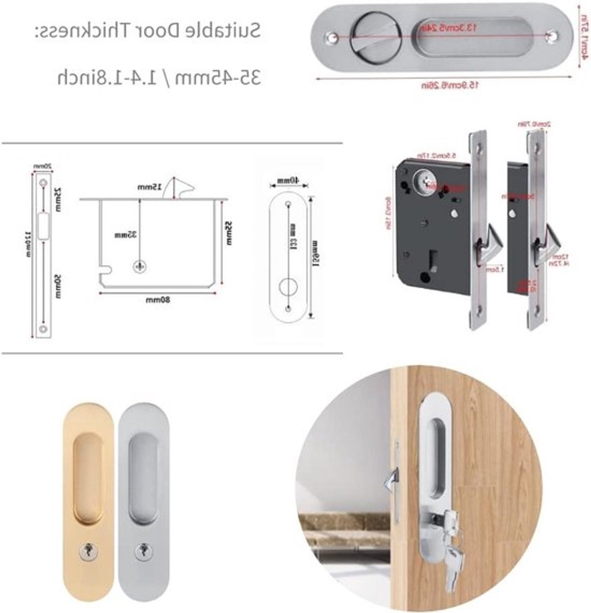 Veiligheidsdeur slot met sleutels, schuifdeur slot van aluminiumlegering in zilver voor houten meubels en deuren met extra beveiliging en duurzaamheid