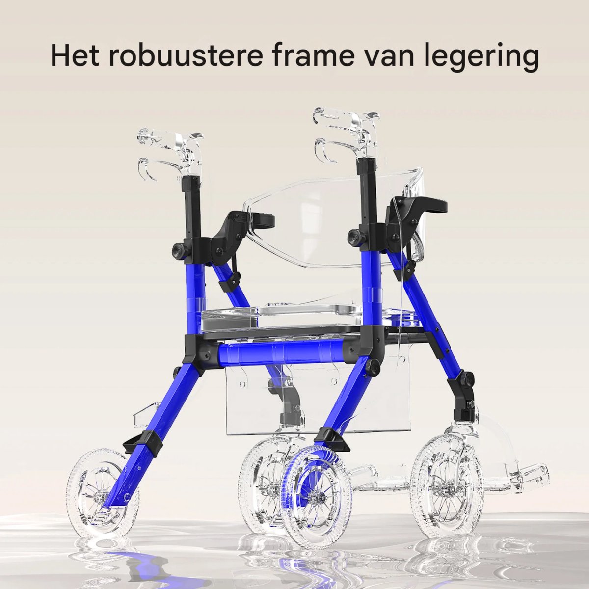Rollator – Voor senioren – Rollator-rolstoelcombinatie, lichtgewicht en opvouwbaar met zitting – Blauw