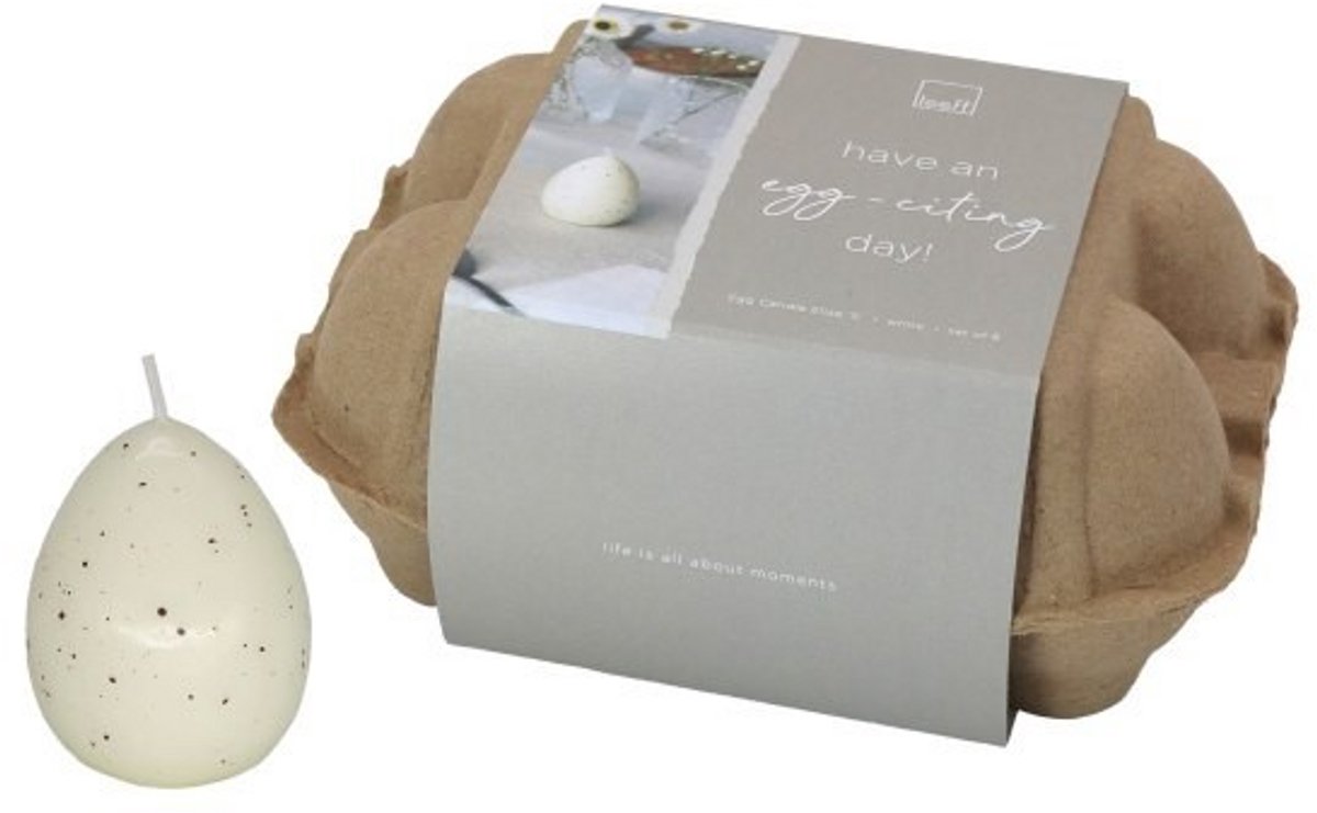 LEEFF - EI-kaarsjes ELISE small - HAVE AN EGG-CITING DAY! - wit - set van 6