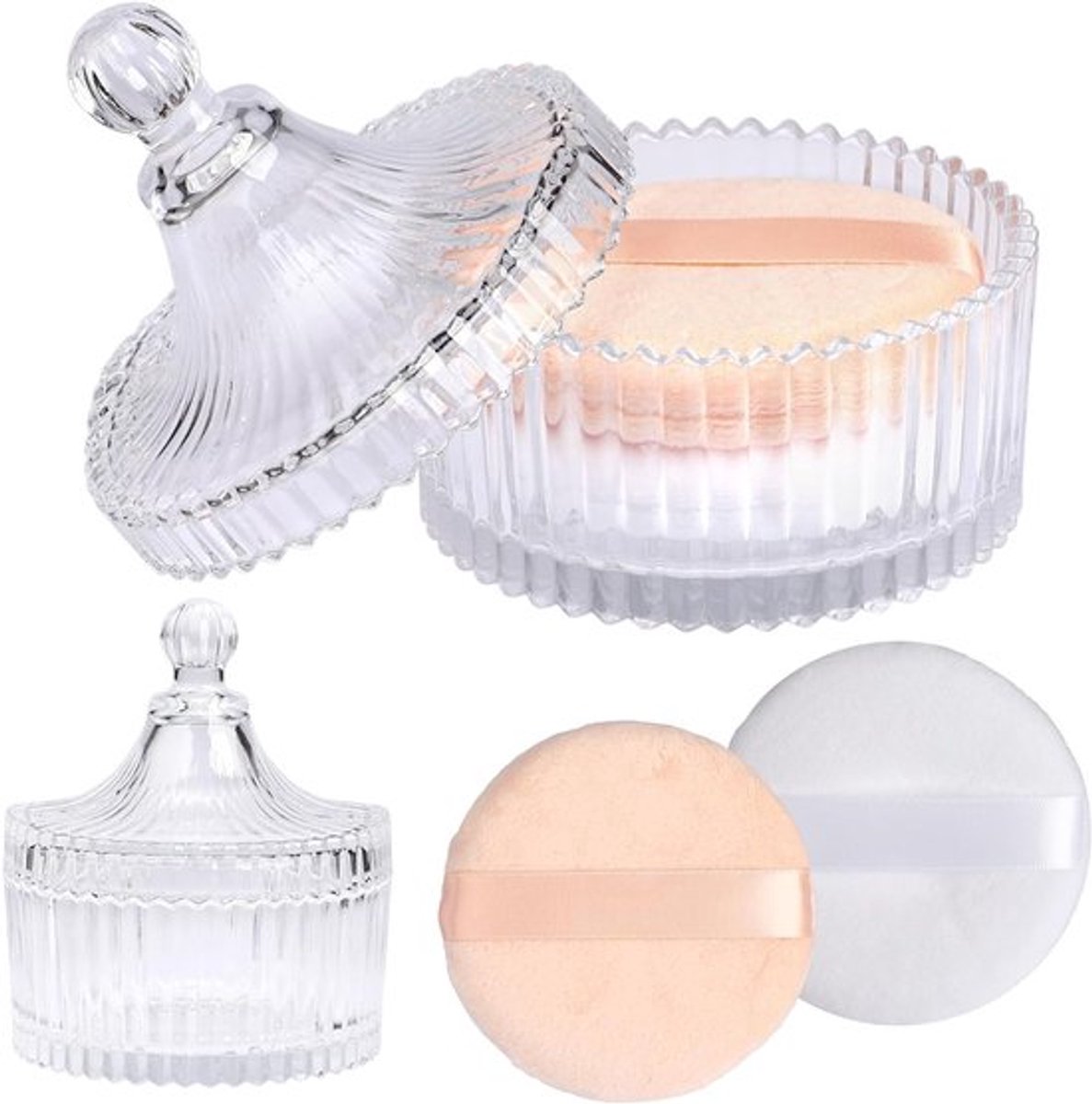 Set van Transparante Poederdozen met Poederkwast - Ideaal voor Lichaamspoeder, Talcum en Cosmetica - Perfect voor Reizen en Cadeaus