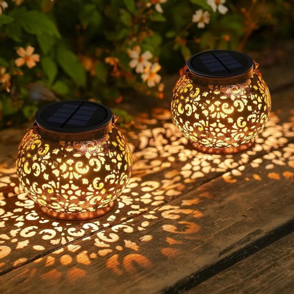 Buitenlampen voor Tuin en Terras, Set van 2, IP65 Waterdicht, Metalen Hanglampen voor Sfeervolle Verlichting