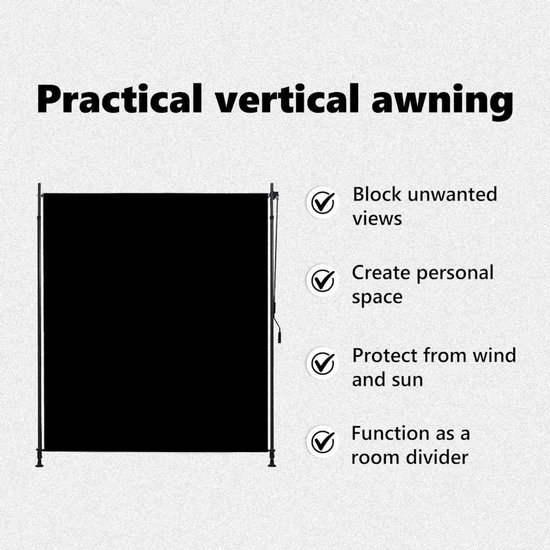 Store vertical pratique. Bloque la vue, crée de l'intimité, protège du vent et du soleil, sert de séparateur de pièce.