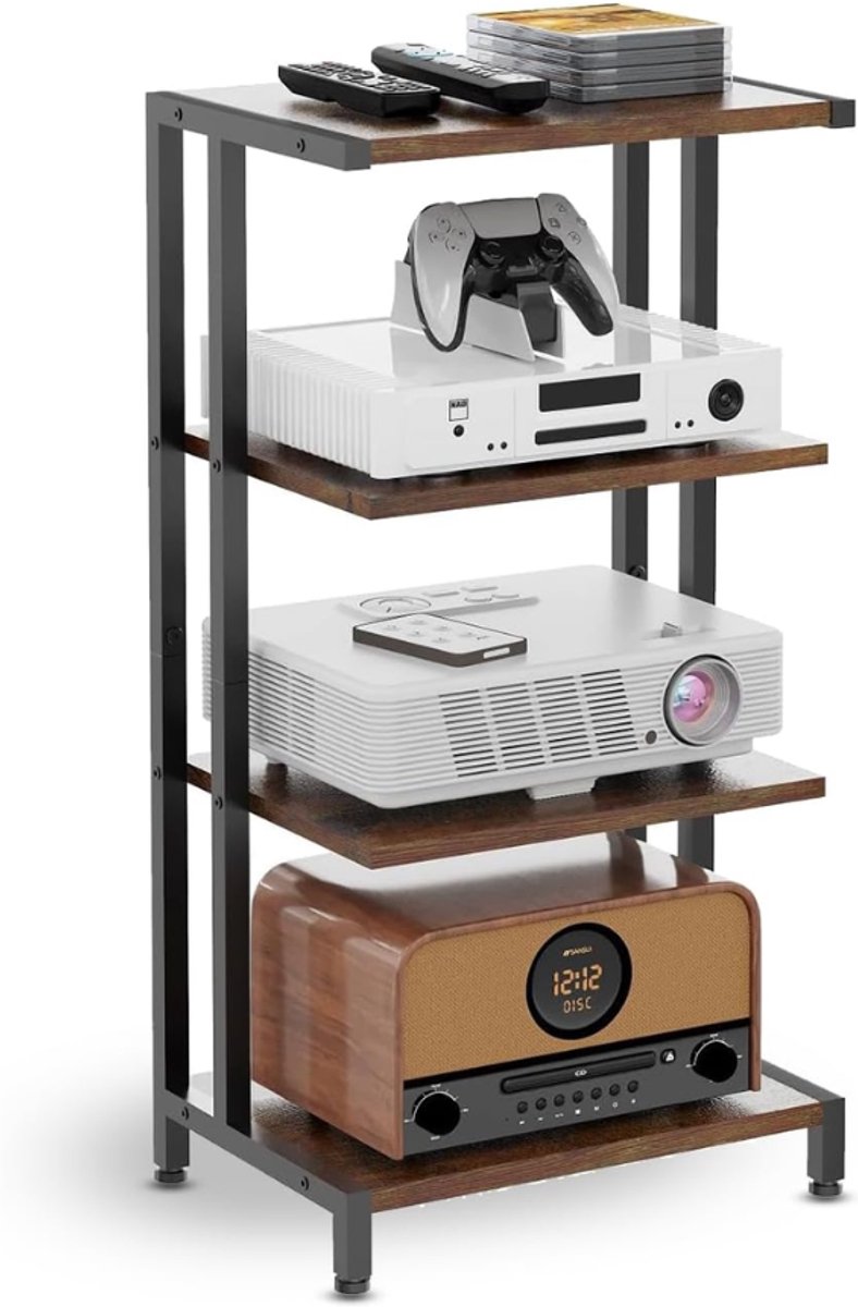 ZRNS® HiFi Meubel - Audio Kast - Opbergkast Hi-Fi - Platenspelers en Audio - 4 Lagen - Hout en Metaal