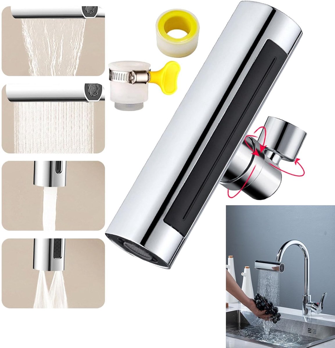 Kraanbeluchter - Tap Spuitkop Sproeier 360° Draaibare Uittrekbare Spoelbakkraan Opzetstuk Beluchter Waterkraanbeluchte Waterkraanstraalregelaar Universele Splash Proof Filter Faucet Opzetstuk