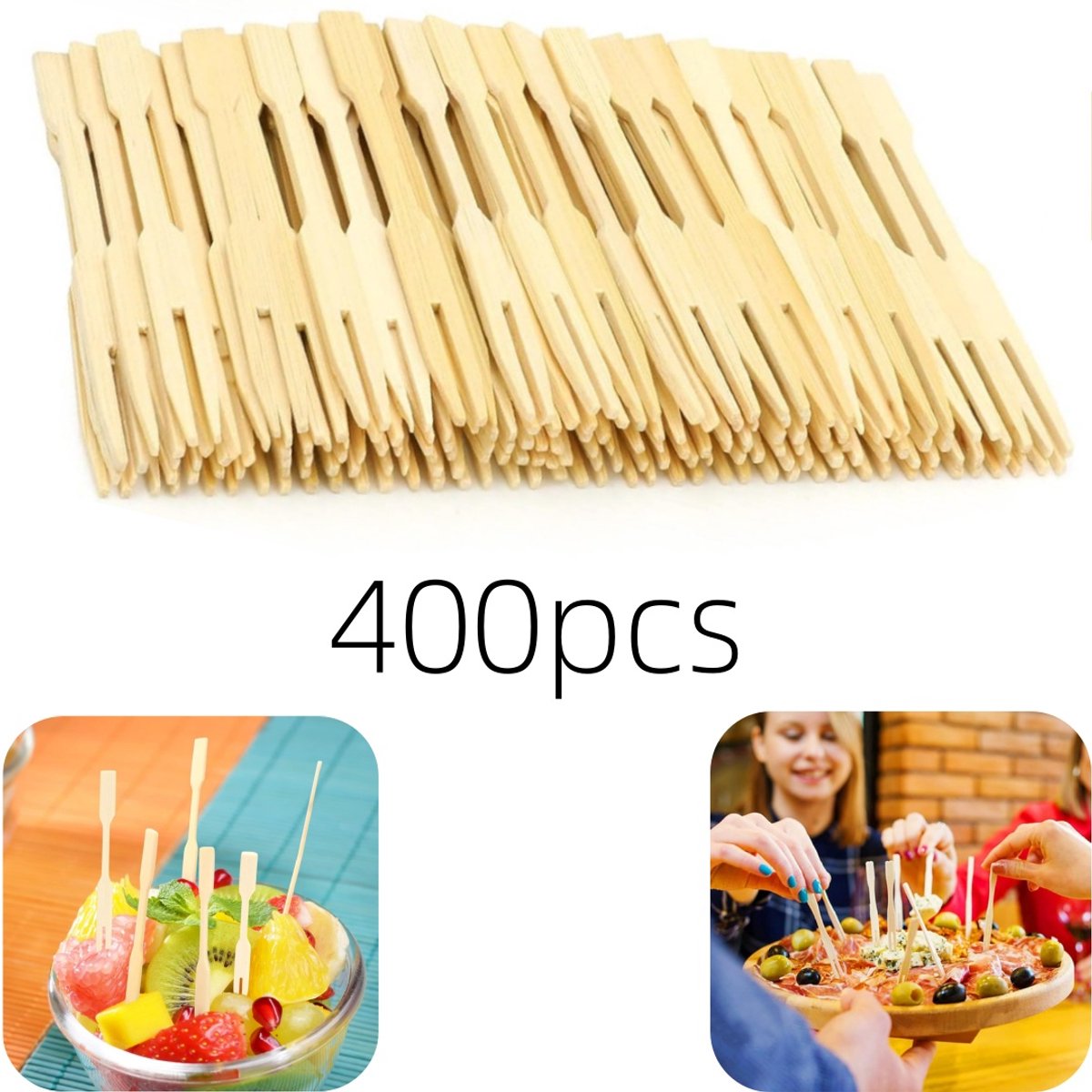 400 stuks voedselvorken - fruitvorken - dessertvorken - bamboevorken - snackvorken - duurzaam - stevig - grote hoeveelheid - huishoudaccessoires - geschikt voor keuken, feest, bijeenkomst (bruin, 9*0,7 cm)