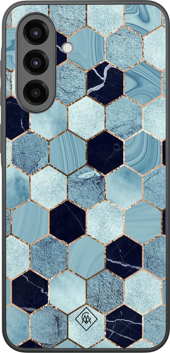 Casimoda® hoesje - Geschikt voor Samsung Galaxy A37 - Blue Cubes - Zwart TPU Backcover - Marmer - Blauw