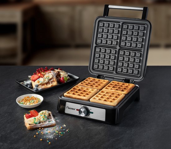 Bestron Wafelijzer ASW1600S - 4 Wafels per Bakbeurt - Instelbare Thermostaat - Antiaanbaklaag - 1600 W van Bestron — afbeelding 3