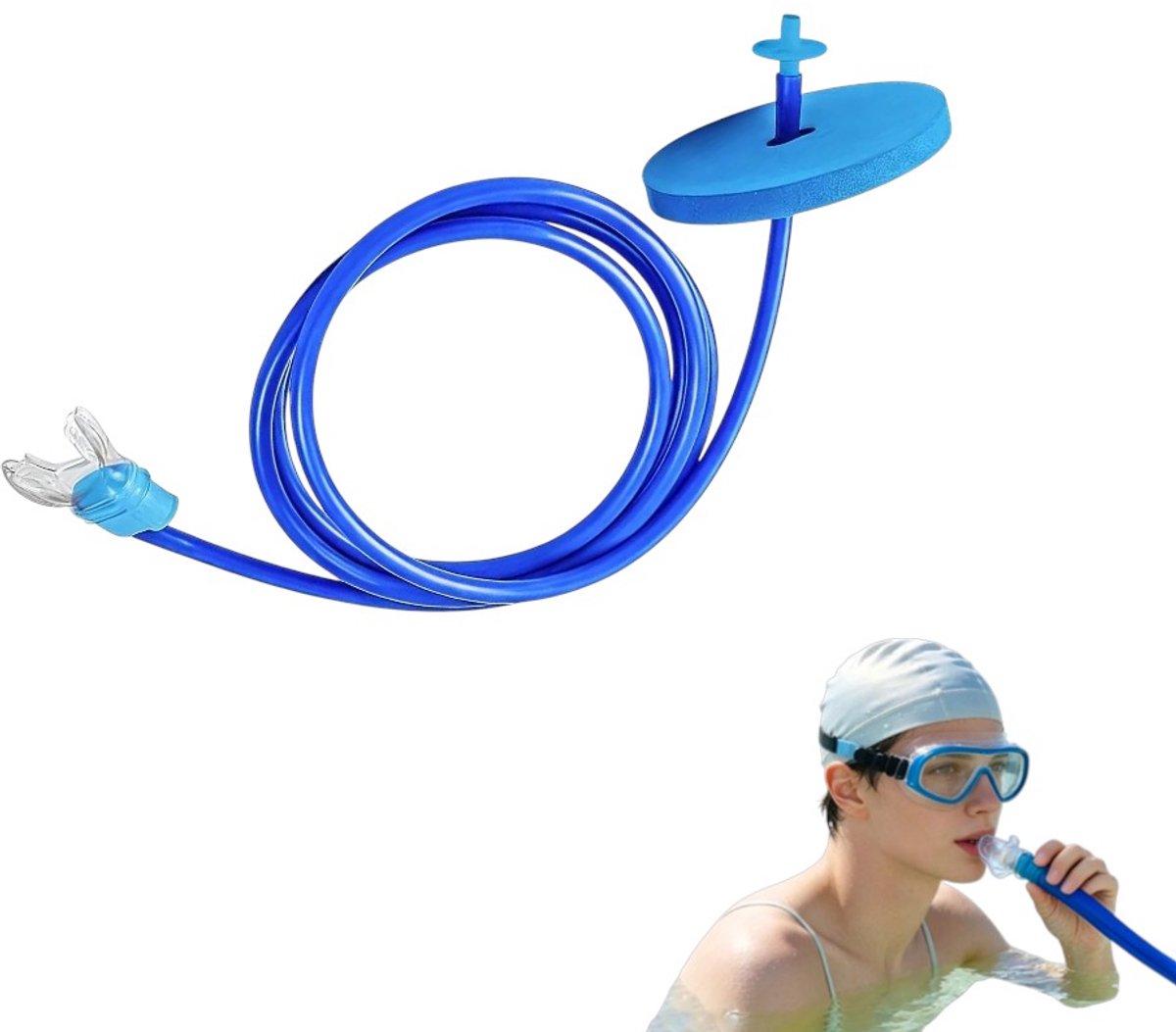 Blauwe ademregelaar met één buis - Duiksnorkel - Onderwaterademhalingsapparaat - Siliconen mondstuk - Zelfstandig zwemapparaat - Geschikt om te snorkelen - 2 meter lang