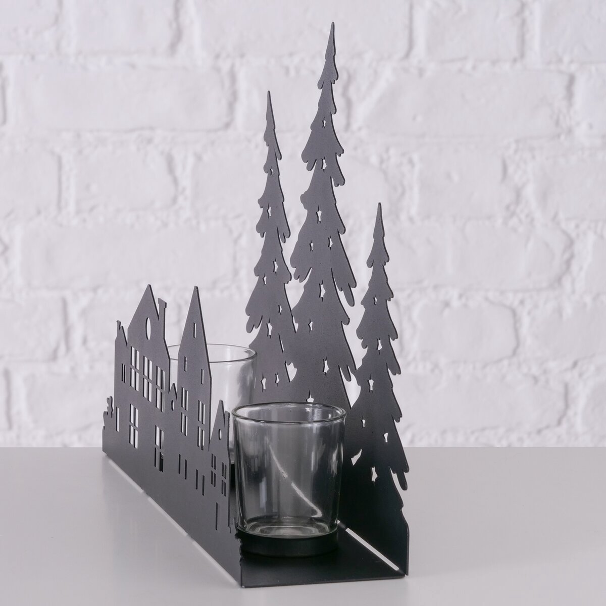 Boltze - Waxinehouder - Kaarsenhouder - Kerst – Zwart - Metaal - Kerstbomen & huisjes - 30x8,5x25 cm – foto 3