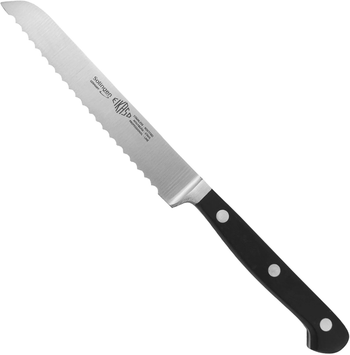 Eikaso Solingen Gekarteld broodmes 24 cm met zwart kunststof handvat