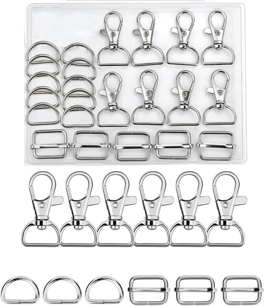 30 Stuks D Ringen en Draaihaakjes voor Portemonnee, Tasaccessoires en Sleutelhangers, Ideaal voor Tasprojecten en Creatieve DIY