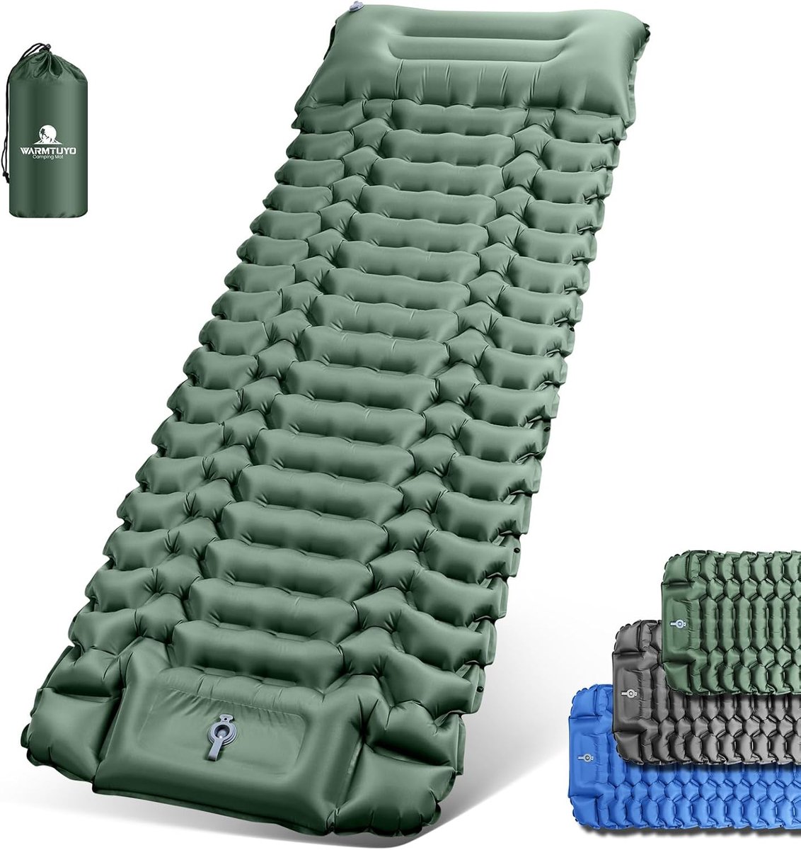 Zelfopblazend - ultralicht - opblaasbaar matras met voetperspomp en hoofdkussen - opvouwbaar - waterdicht - anti-ripstop - slaapmat voor wandelen - strand - kamperen