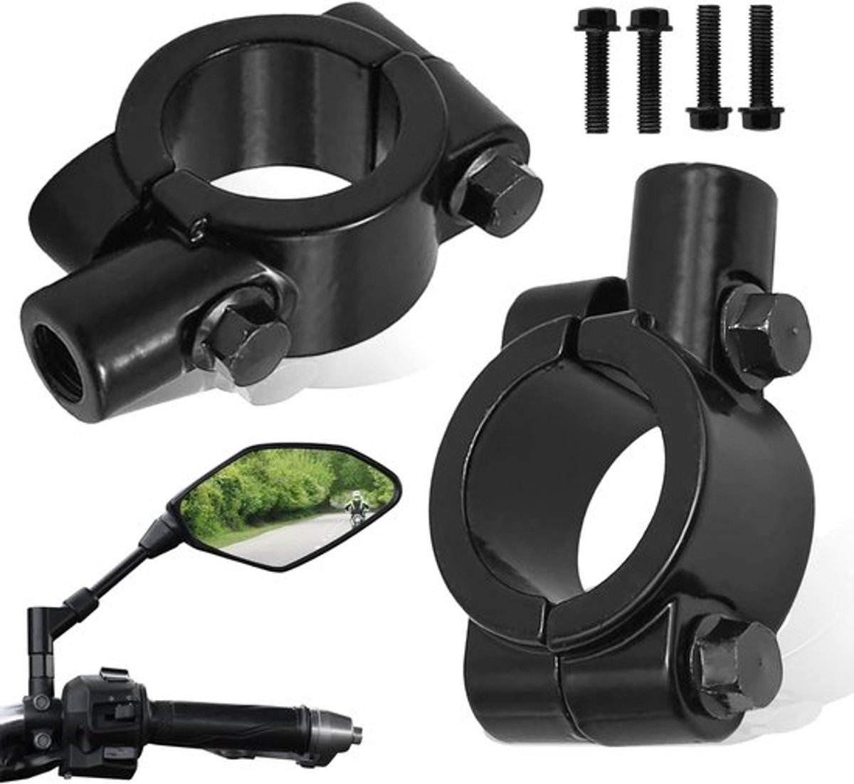 2 Stuks Universele Achteruitkijkspiegel Klem voor Motorfiets met 7/8 Inch Bevestiging voor 22mm Handlebars en M10 Schroefdraad