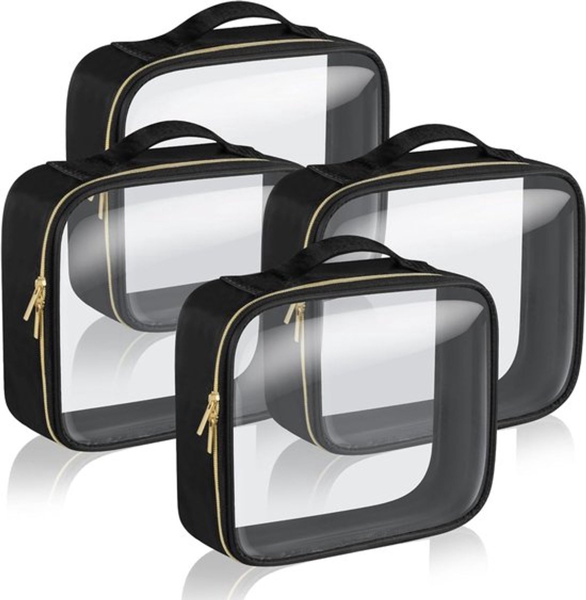 Waterdichte PVC Toilettas Set van 4 - Transparante Reistas voor Make-up en Toiletartikelen, 25x22x3.5cm