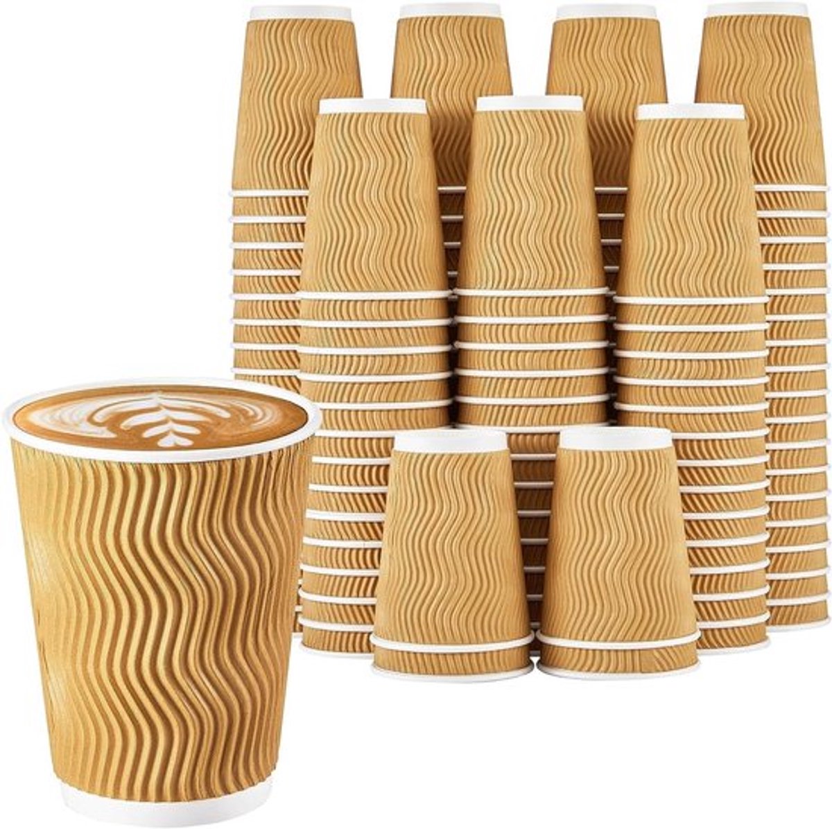 50 Stuks Kraft Papieren Koffiebekers 360ml - 3 Laags Geïsoleerde Wegwerpbekers voor Koffie, Thee en Dranken