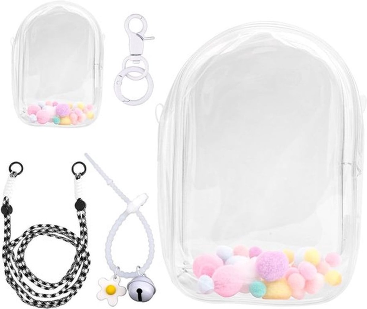 Beschermende Opbergdoos voor Pluche Poppen - Draagbare PVC Tas met Sleutelhanger en Accessoires voor 15/17 cm Poppen (Wit)