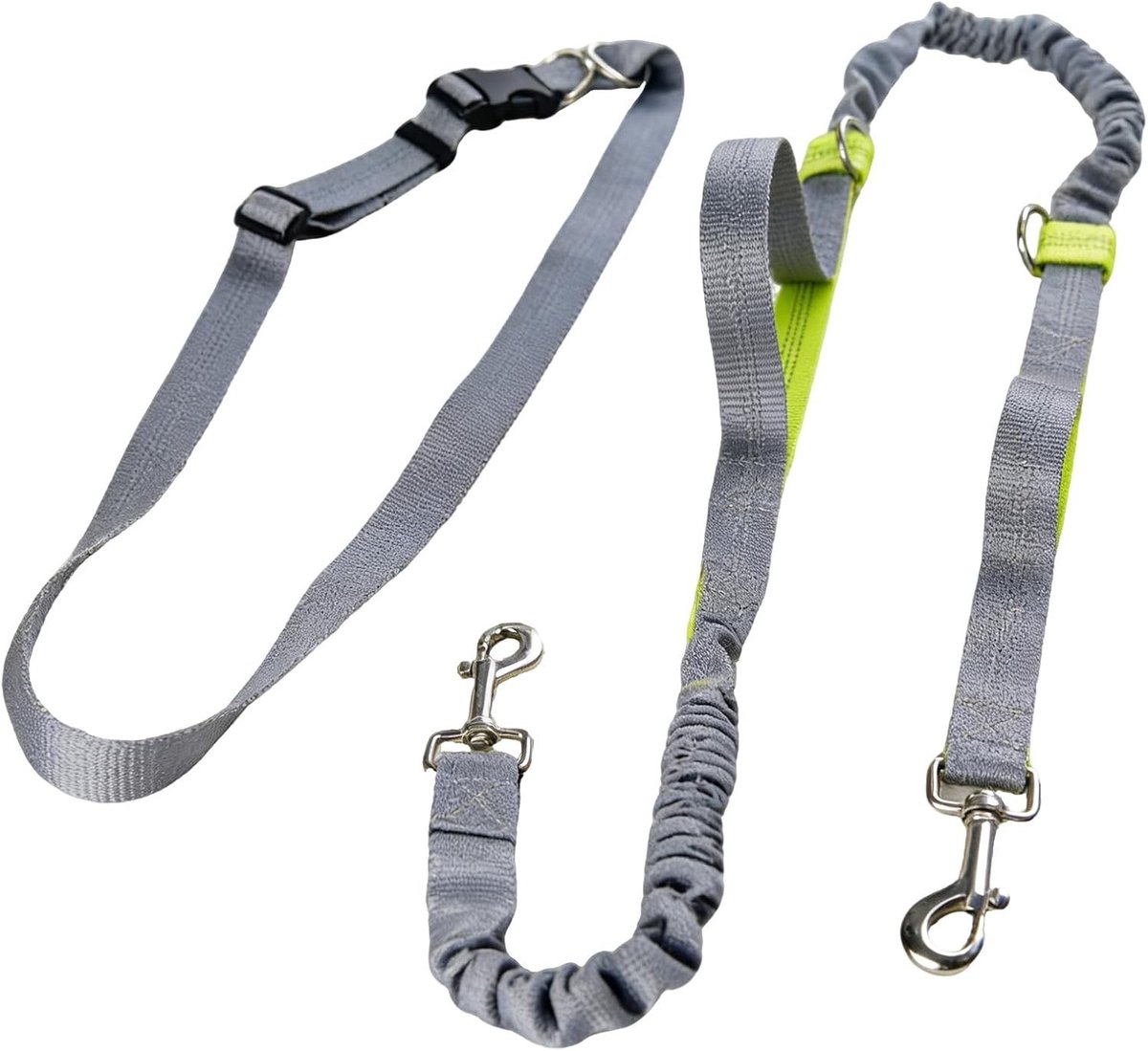 Hondenriem met Bungee Design - Zwart - Verstelbare Heupriem - Reflecterende Looplijn voor Actieve Honden