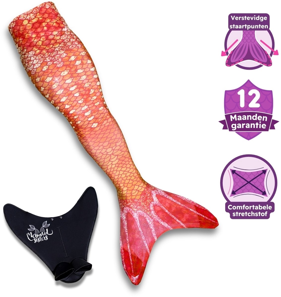 Mermaid Sisters Melody - Zeemeermin Staart met Monovin voor Meisjes - Oranje - Maat 146-158