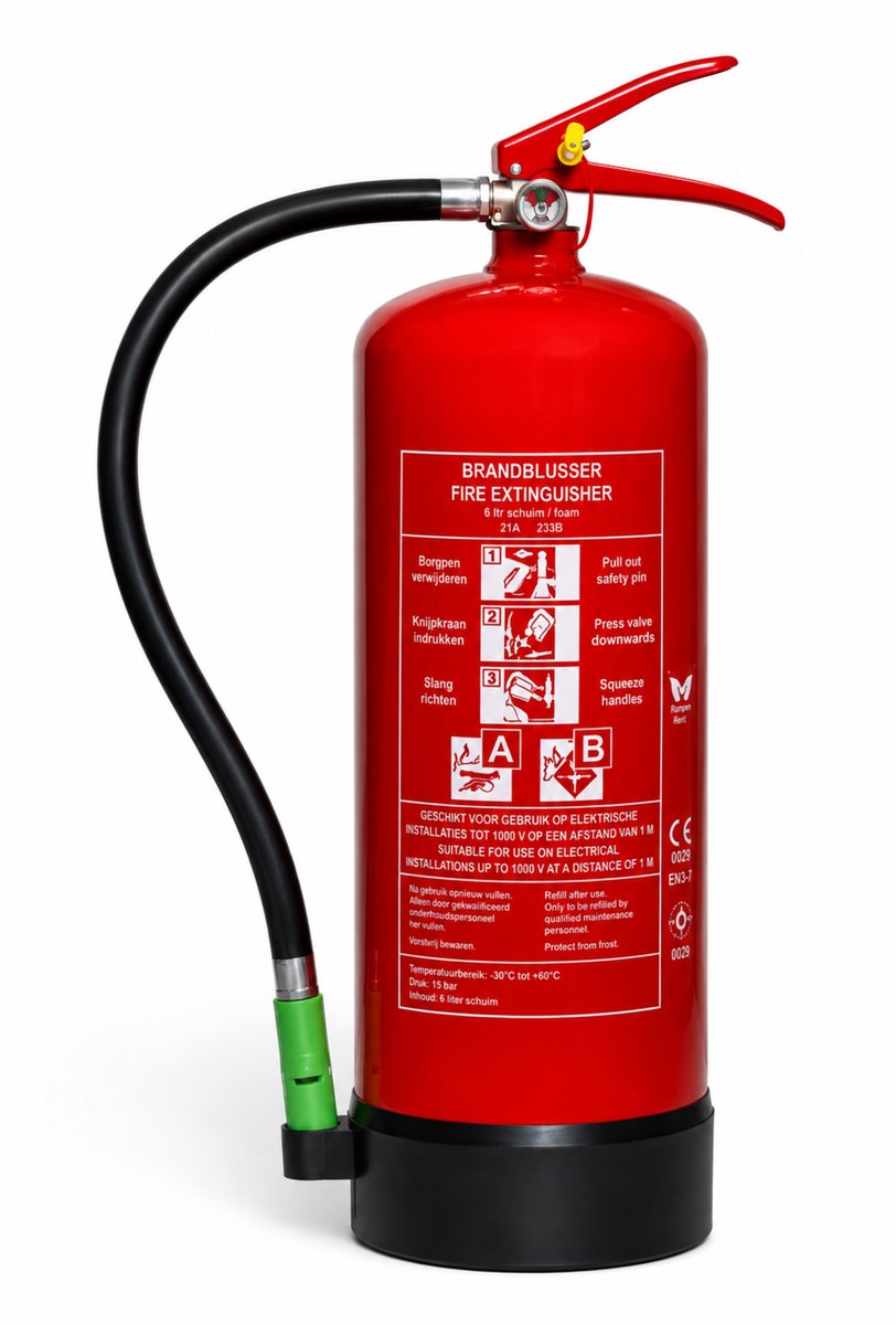 PFAS Vrije Schuimblusser AB 6 Liter – Met Houder en Manometer – Fluor vrije brandblusser