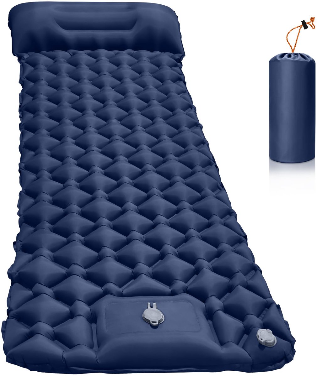 Zelfopblazende Campingmat - Ultralichte Opblaasbare Slaapmat met Geïntegreerde Voetpomp - Compacte Kampeermat voor Strand, Reizen, Wandelen, Trekking en Outdoor Kamperen - Comfortabele Isolerende Luchtmat